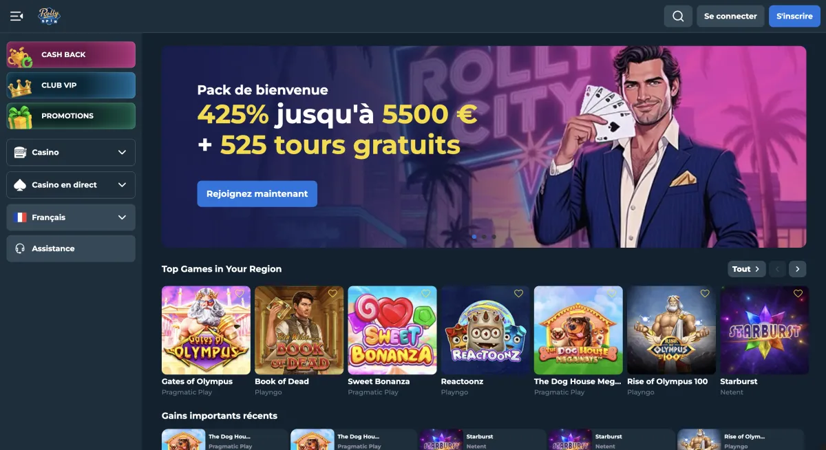 Capture d'écran du casino RollySpin - casino paypal n°2